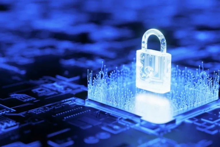Security Padlock And Circuit Board To Protect Data Low Res